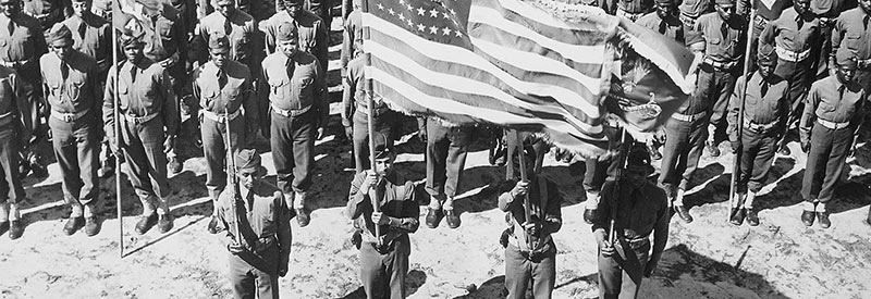 African American troops in color guard ceremony